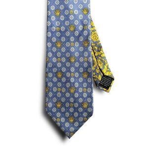 Versace Medusa Head Baroque Silk Necktie Blue Yellow Luxury Designer Tie